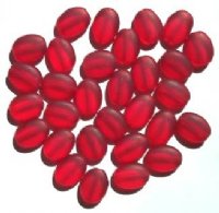 30 12mm Transparent Matte Red Flat Oval Beads